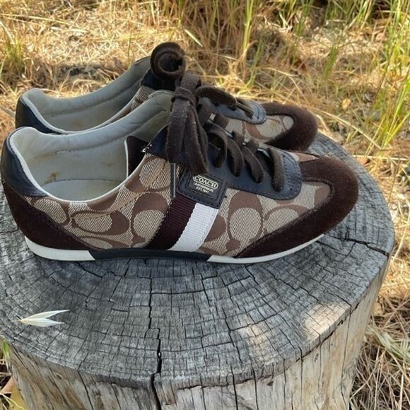 Coach Brown Suede Signature Canvas Lace Up Sneakers 5 - Picture 6 of 10